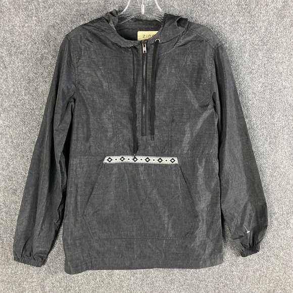 Zine Windbreaker Jacket Men's XS 1/2 Zip Hooded Gray‎ Nylon Blend - Picture 1 of 9